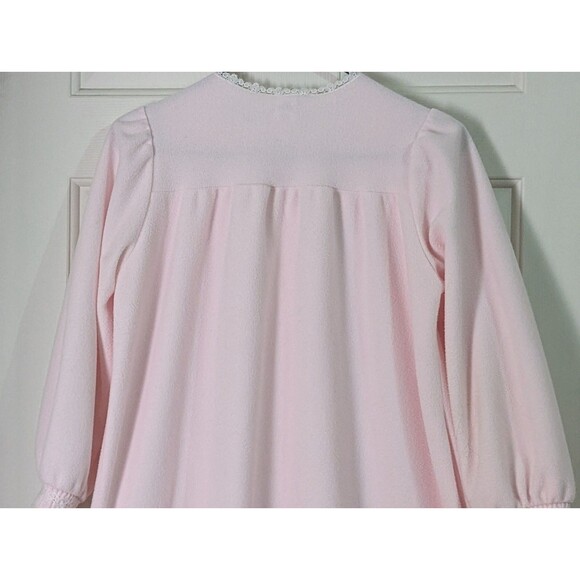 VTG Christian Dior Soft Fleece Robe Nightgown Sz 12 Pink Button Front Smocked - Picture 9 of 14